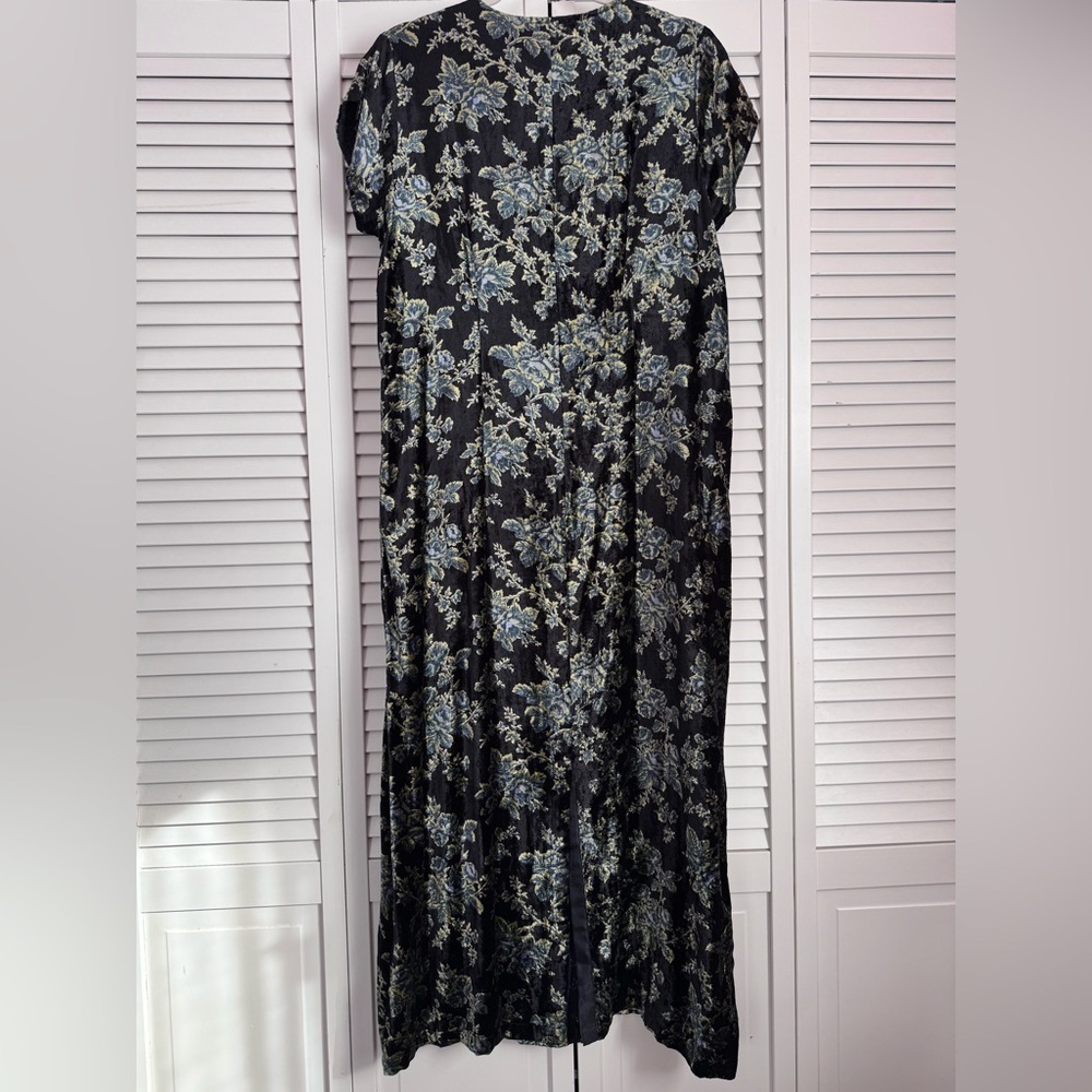 April Cornell Vintage Floral Velvet Short Sleeve Dress Black Cottagecore Medium - Picture 7 of 9
